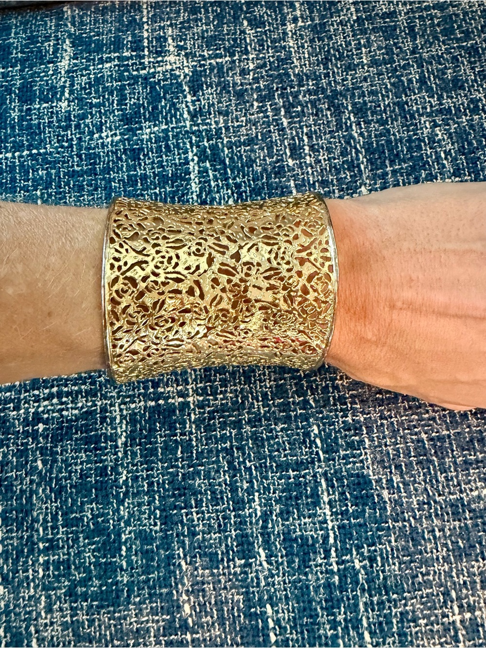 Gold Tone Filigree Wide Cuff Bracelet